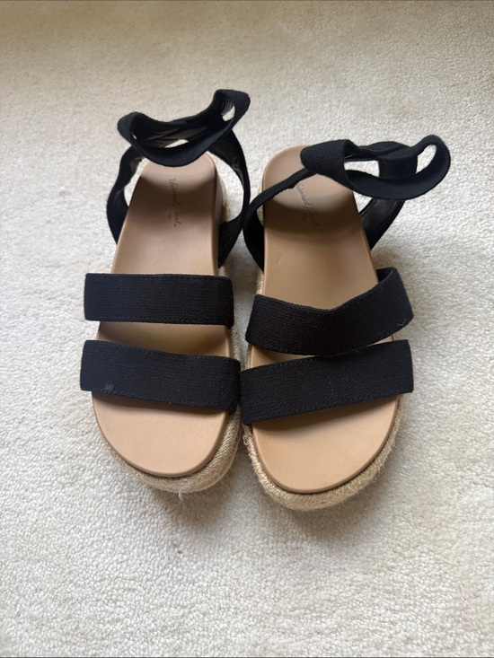 Universal Thread Shoes - Universal Thread Black Platform Espadrille Sandals with Ankle Wrap